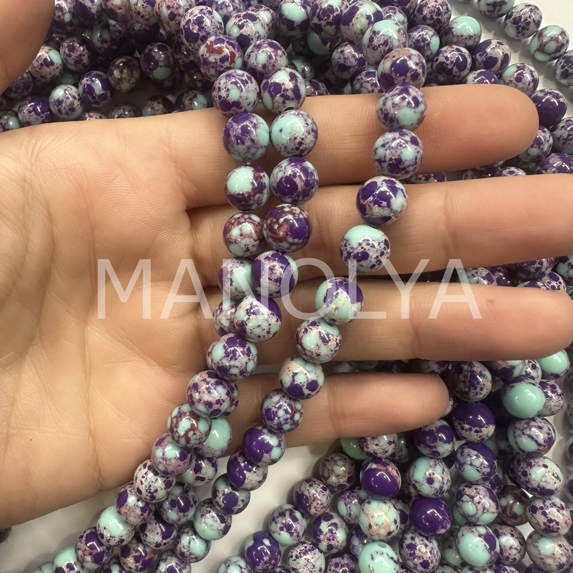 8mm. YUVARLAK MOR&TURKUAZ VARİSİT