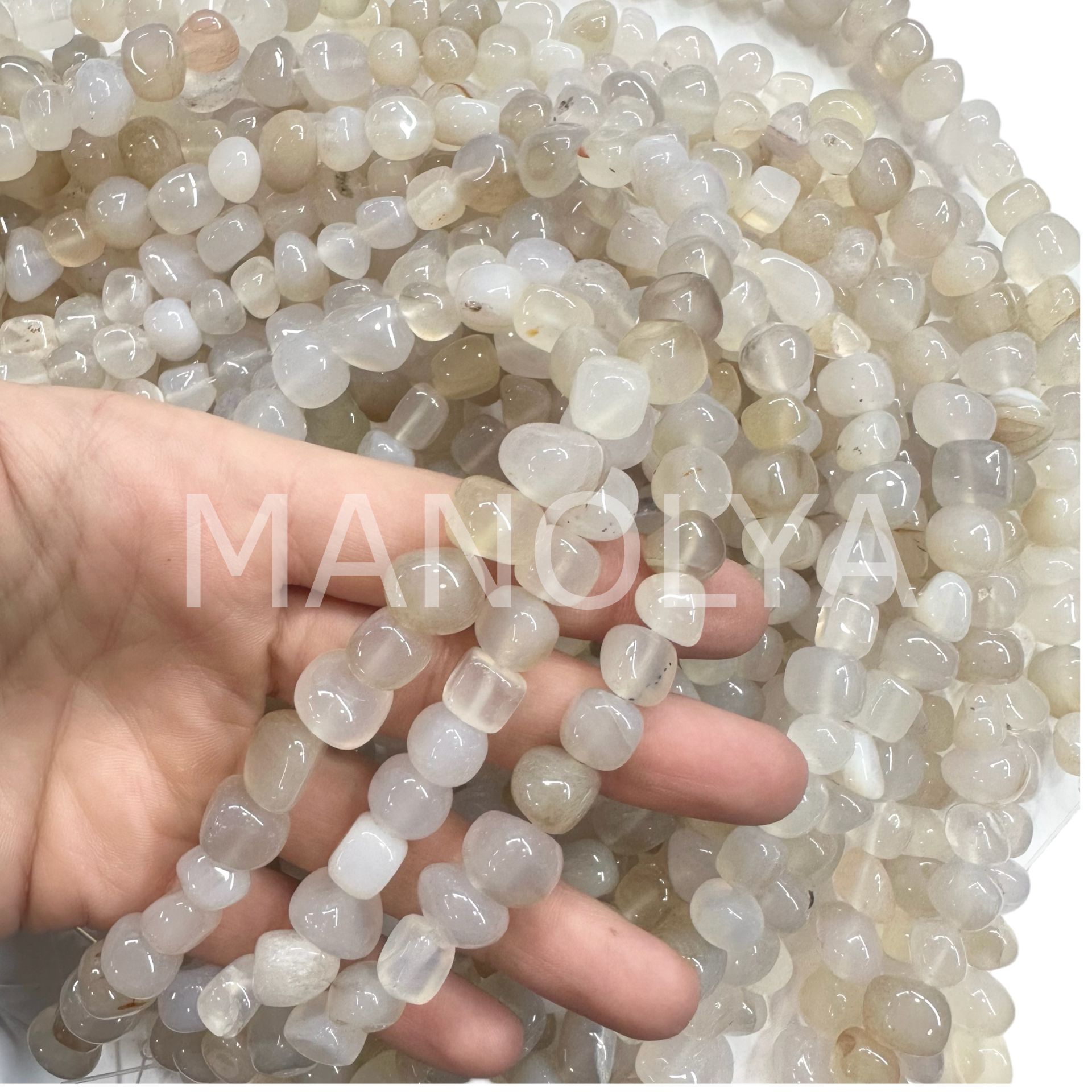 BEYAZ&KREM AMORF KESİM BÜYÜK BOY AKİK DOĞAL TAŞ