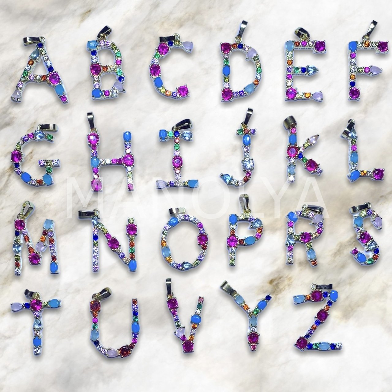 1,5x2cm. RENKLİ ZİRKONLU HARFLER