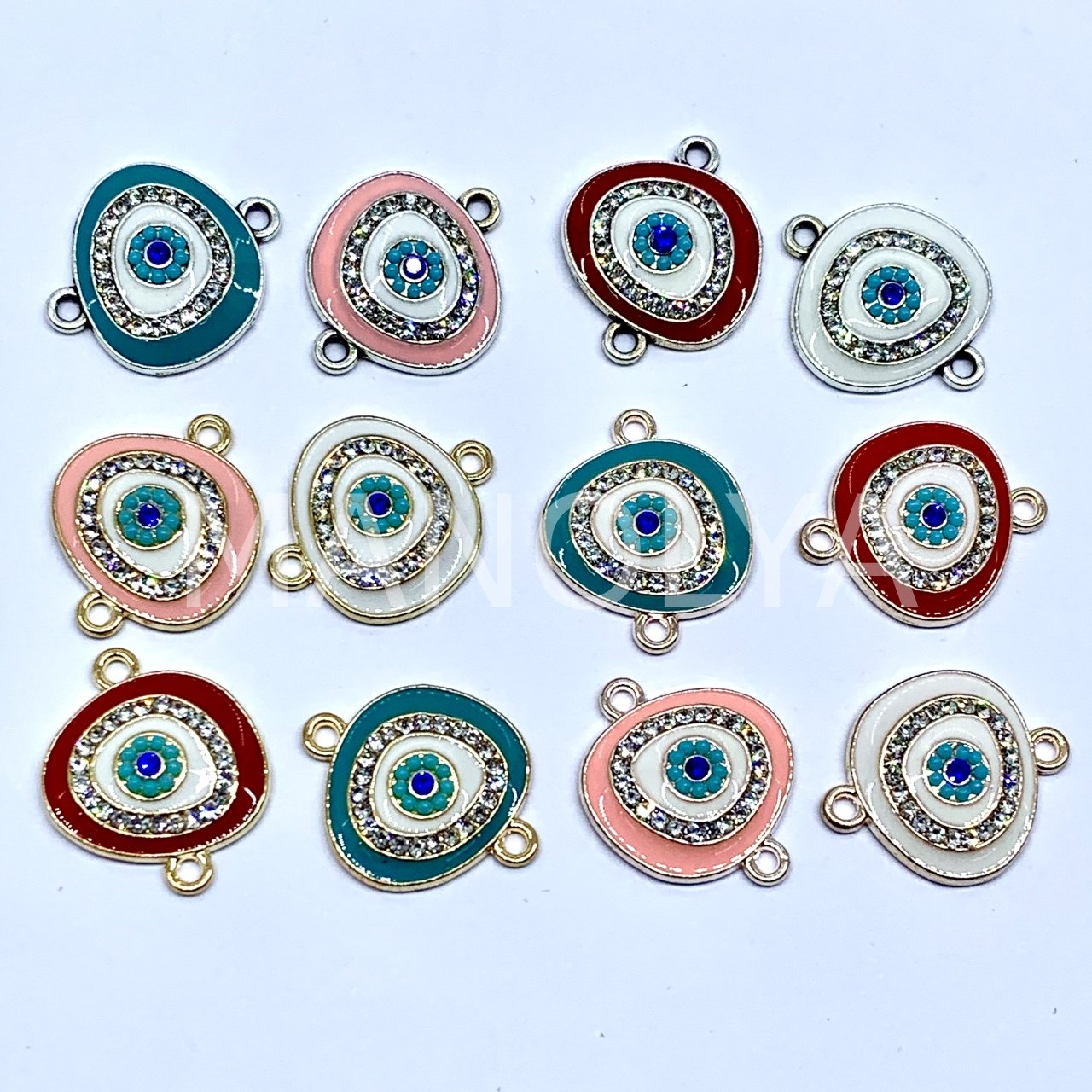 2cm. ZİRKON İŞLEMELİ NAZAR BONCUKLARI PEMBE - ALTIN KAPLAMA